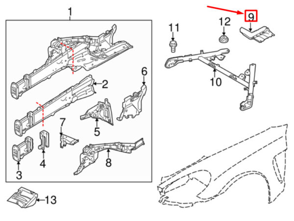 Porsche Panamera 970 Rear Left Side Member Bracket 97050137501GRV NEW GENUINE - Image 3