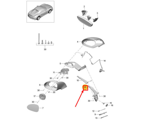 Porsche Boxster Spyder 981 Left Door Mirror Base LHD 98173122900es Genuine - Image 2