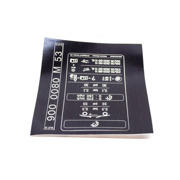 Porsche 718 Boxster 982 Tire Pressure Data Plate Tag 982010000B NEW GENUINE - Image 3