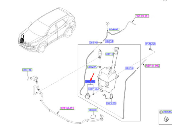 985101W000 Hyundai Santa Fe MK3 Windshield Washer Tank Engine/Pump 985101W000 NEW ORIGINAL