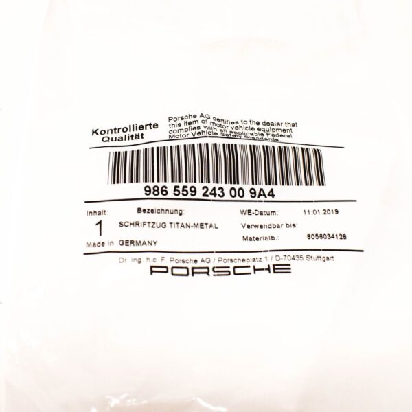 Porsche 986 Boxster S Rear Lid Decal Set Titanium Metallic 98655924300 New - Image 3
