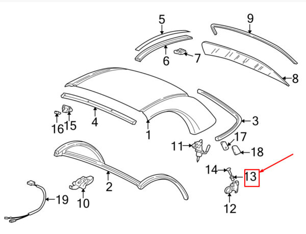 Porsche Boxster 986 right hardtop mounting insert 9865671403