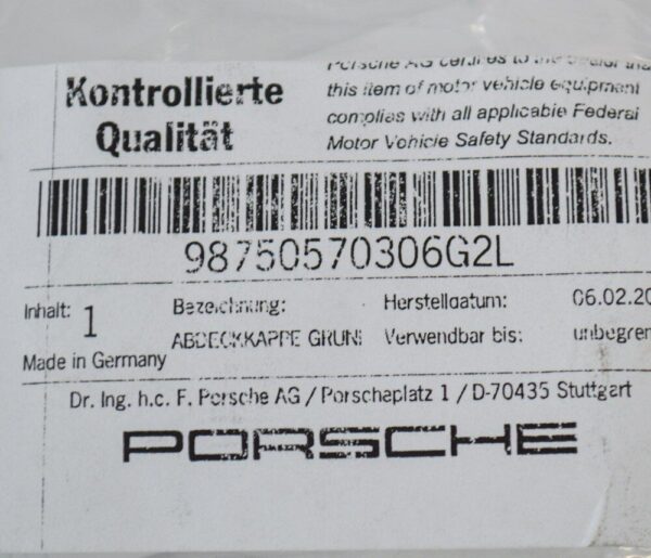 PORSCHE Cayman 987 Front Bumper Tow Eye Cap 98750570306G2L 2011 New - Image 3
