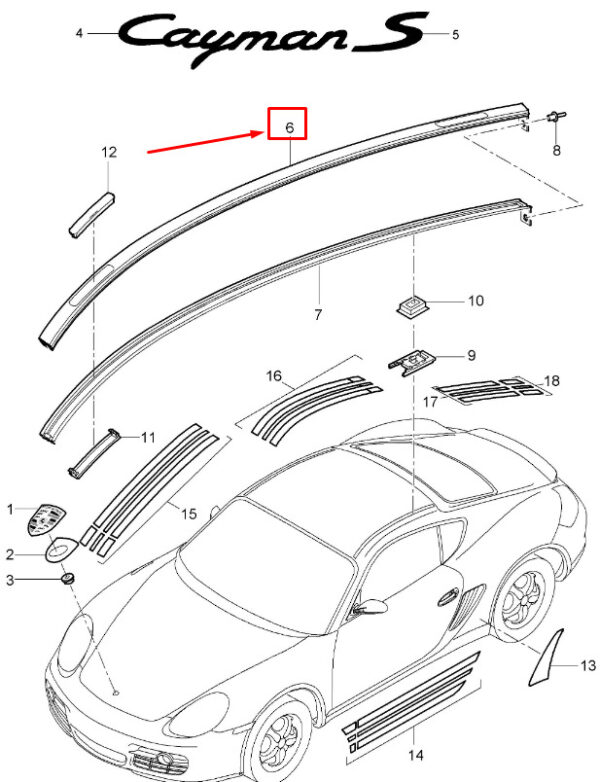Porsche Cayman 987 Right Hand Roof Edge Trim 98755940200G2X NEW GENUINE - Image 2