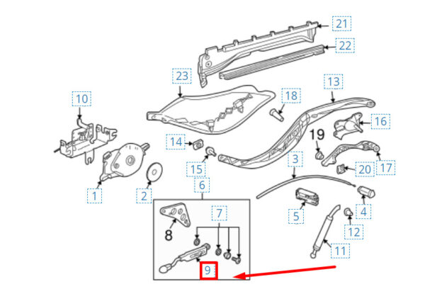 Porsche Boxster 987 Right Convertible Deck Arm 98756127803 NEW ORIGINAL