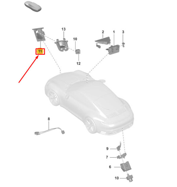 Porsche 911 992 front real top view camera aperture 992807837EOK1 NEW ORIGINAL - Image 3