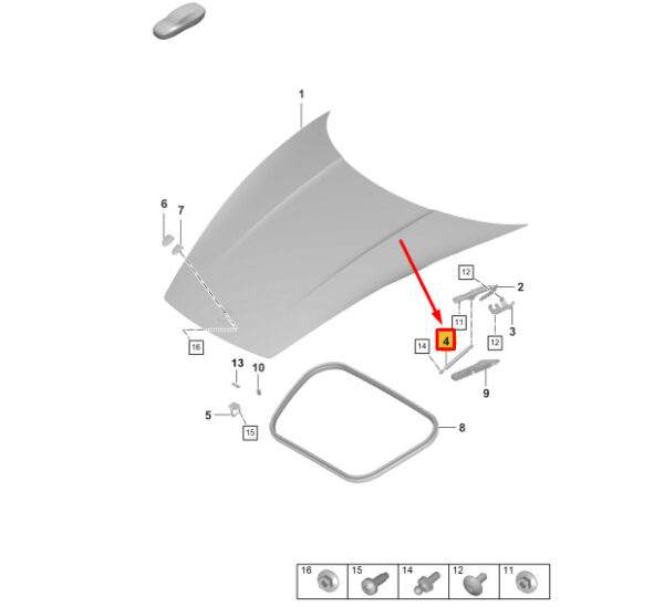 Porsche 911 992 bonnet brace 992823359 new original - Image 2