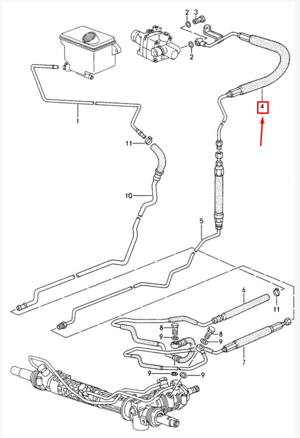 Porsche Carrera 911 993 power steering pressure hose 9933743701 NEW ORIGINAL