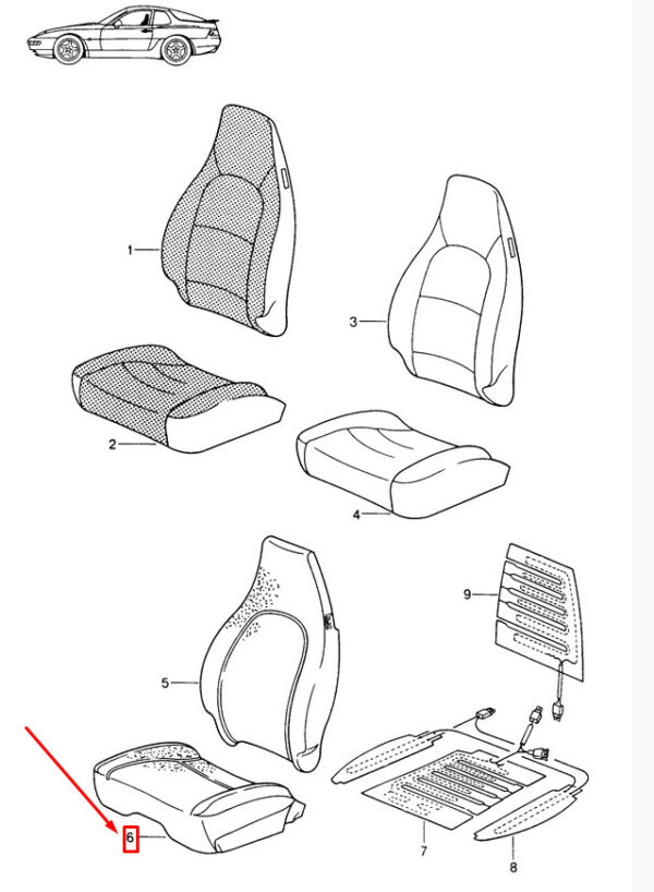 Porsche 968 seat cushions foam front left 99352138507 NEW ORIGINAL - Image 2