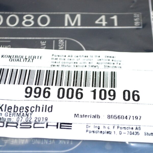 Porsche 911 996 Engine Specification Warning Sign 99600610906 NEW GENUINE - Image 6