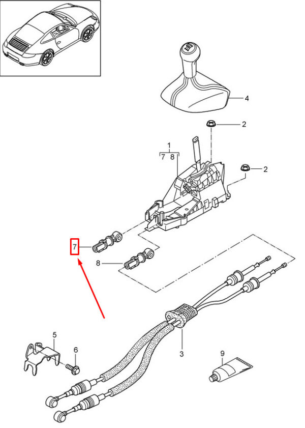 PORSCHE CAYMAN 987 Manual Trans Shift Cable Ball Socket 99642414501 NEW