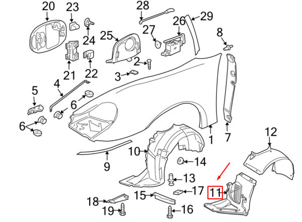 Porsche 911 996 fender trim front left