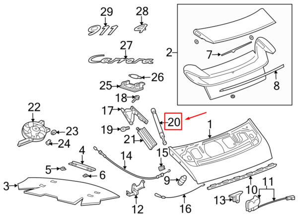 Porsche 911 996 tailgate lift support 99651255103 NEW GENUINE