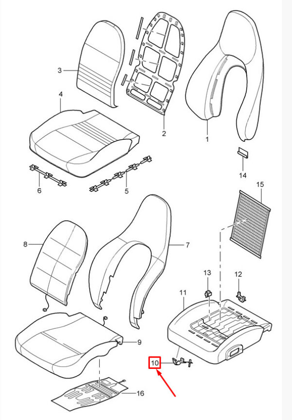 Porsche Boxster 986 seat cushion carrier cover clip 99652193700 NEW ORIGINAL