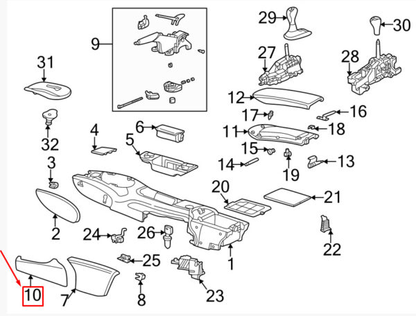 Porsche 911 996 Carrera Center Console Side Cover 99655228302D05 NEW