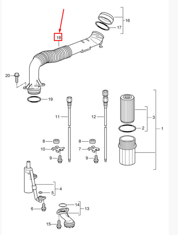 Porsche Carera 911 997 oil filling pipe 99710791500 NEW ORIGINAL