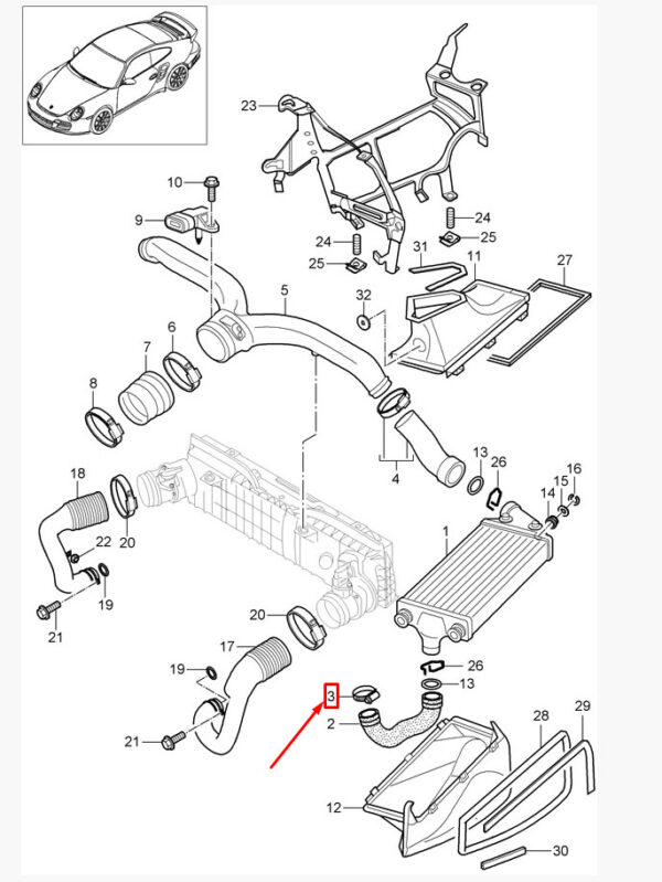 Porsche 911 997 turbocharger intercooler pipe clamp 99951234801 NEW ORIGINAL - Image 3