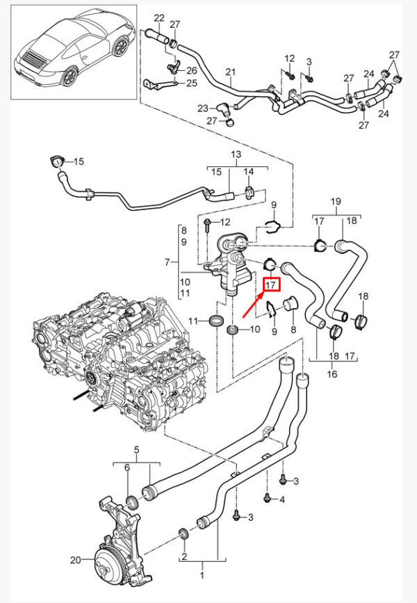 Porsche Cayman 981 coolant hose clamp 99951266209 NEW ORIGINAL