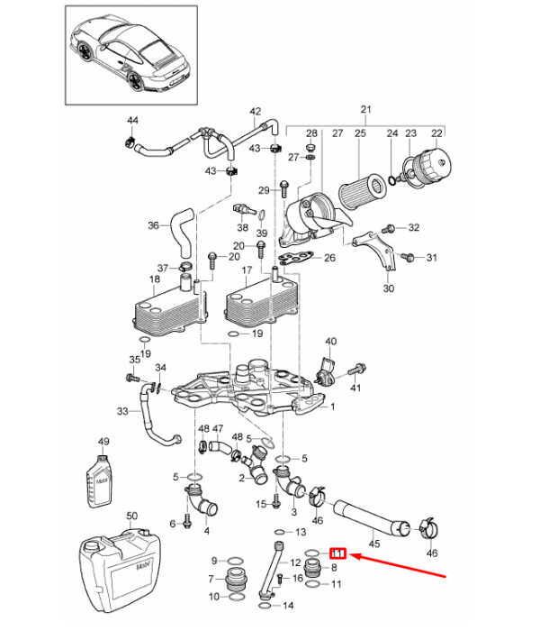 Porsche 911 997 O-Ring of Engine Oil Return Tube 99970711341 NEW REAL - Image 3