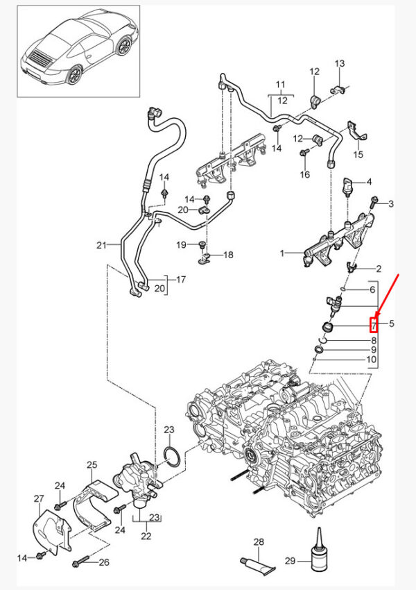 Porsche Boxster 987 High Pressure Injector Trunk Balley 9A111052402 NEW Original - Image 3