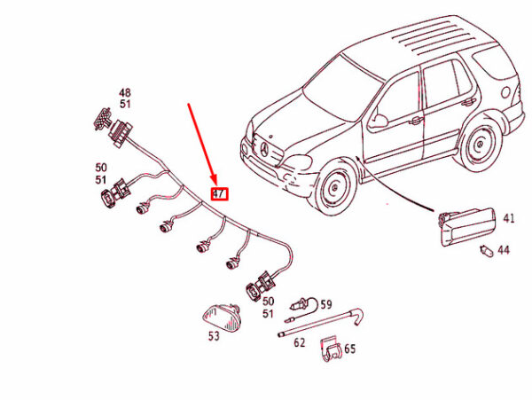 NEW MB ML W163 FRONT FOG LAMP/PARKTRONIC CABLE HARNESS A1635407010 OEM - Image 4