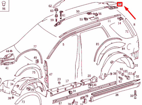 NEW MERCEDES-BENZ ML W163 BACK ROOF RAIL LEFT COVER A1638490503 ORIGINAL - Image 4