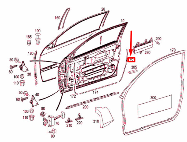 NEW MB C COUPE CL203 FRONT DOOR B-PILLAR BOTTOM LEFT RAIL A2037271335 ORIGINAL - Image 4