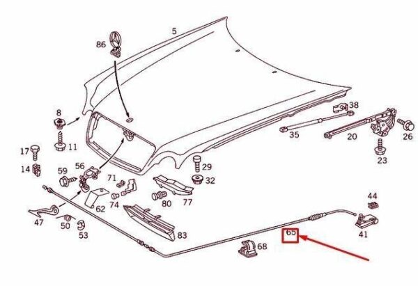Mercedes-Benz CLK C208 ORIGINAL ENGINE HOOD RELEASE CABLE A2088800059