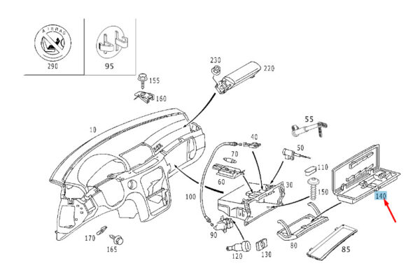NEW MB S W220 GLOVE COMPARTMENT HOUSING LID LHD A22068025919B51 ORIGINAL - Image 4