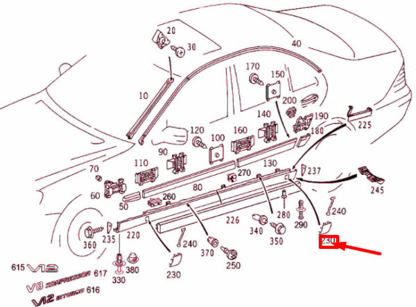 NEW MERCEDES-BENZ S W220 REAR RIGHT SKIRT JACK HOLE COVER A2206983030 ORIGINAL - Image 4