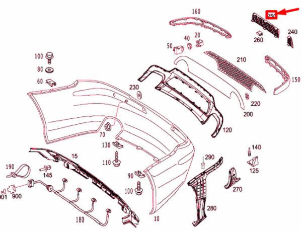 NEW MERCEDES-BENZ SL R230 REAR BUMPER INSIDE RIGHT GRILLE A2308853853 ORIGINAL - Image 4