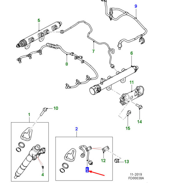 JAGUAR F-PACE X761 cylinder 1 high pressure pipe JDE38212 NEW ORIGINAL