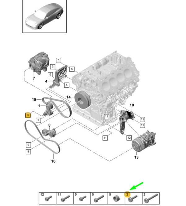 Porsche Panamera 971 Belt Clamper Damper Screw PAF008362 NEW GENUINE - Image 3