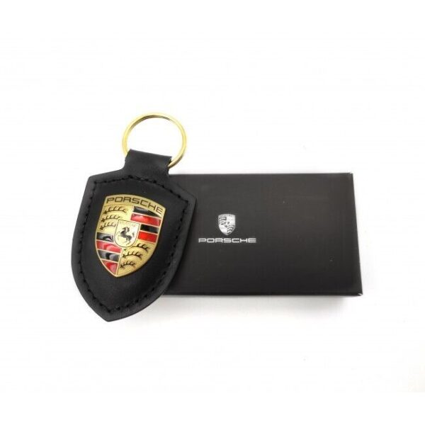 Porsche Leather Keychain Emblem Black Crest Genuine WAP0500900E
