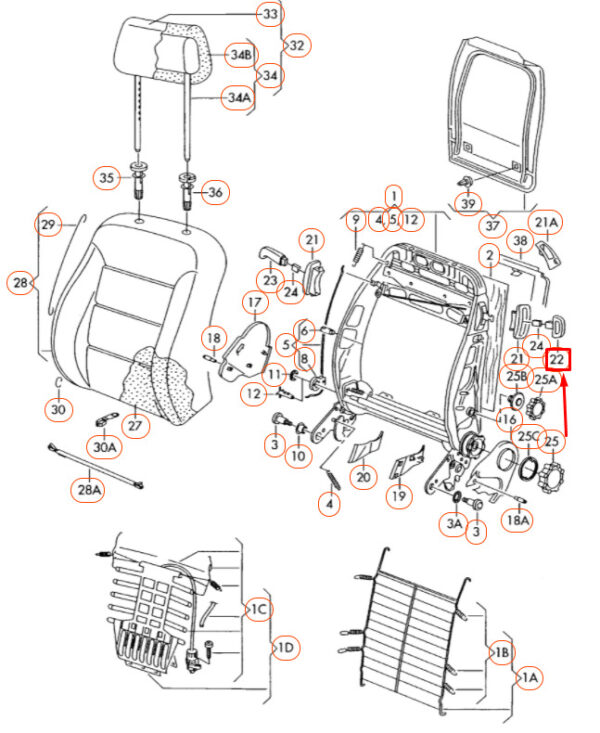 NEW VW BEETLE 9C FRONT RIGHT SEAT BACKREST RELEASE HANDLE 1C0881634AU71 ORIGINAL - Image 3