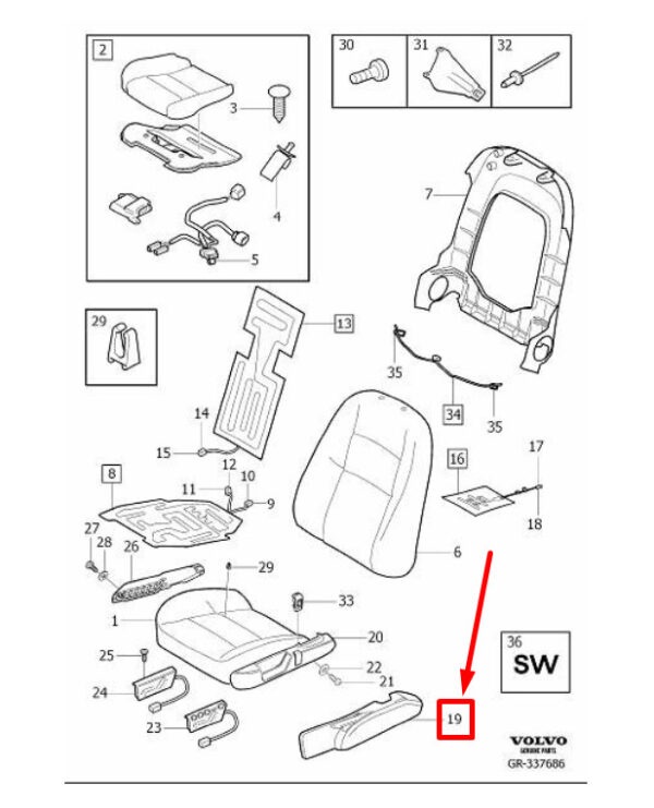 VOLVO XC90 MK1 Front Left Side Seat Panel 39876060 NEW GENUINE - Image 6