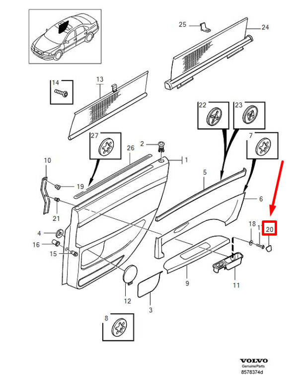 VOLVO S80 MK1 FRONT RIGHT INTERIOR DOOR PANEL CAP 39973293 NEW GENUINE - Image 3