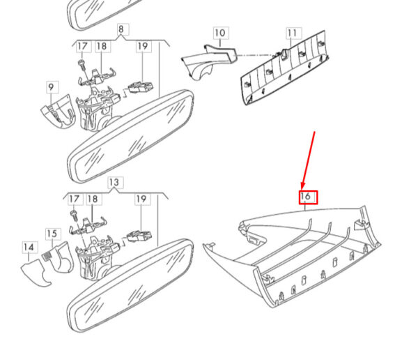 NEW OEM VOLKSWAGEN PASSAT B8 INTERIOR MIRROR TRIM 3G0868437A82V GENUINE - Image 3