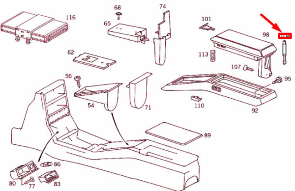 NEW MB SL R129 INTERIOR STORAGE COMPARTMENT LID LIFT SUPPORT A0009807564 - Image 4
