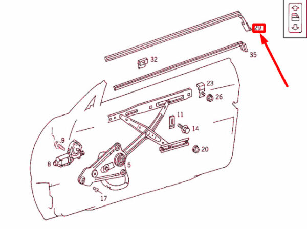 NEW MERCEDES-BENZ SL R129 FRONT LEFT DOOR DIMENSIONS RAIL A1297200524 ORIGINAL - Image 4