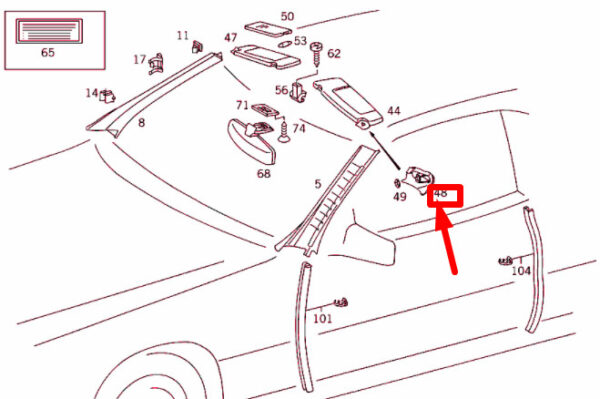 NEW MERCEDES-BENZ SL R129 RIGHT SUN VISOR MOUNT CAP A12981106618F19 ORIGINAL - Image 4