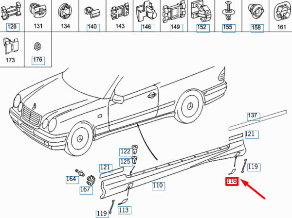NEW MERCEDES-BENZ CLK C208 REAR LEFT JACK COVER A2086986730 ORIGINAL - Image 4