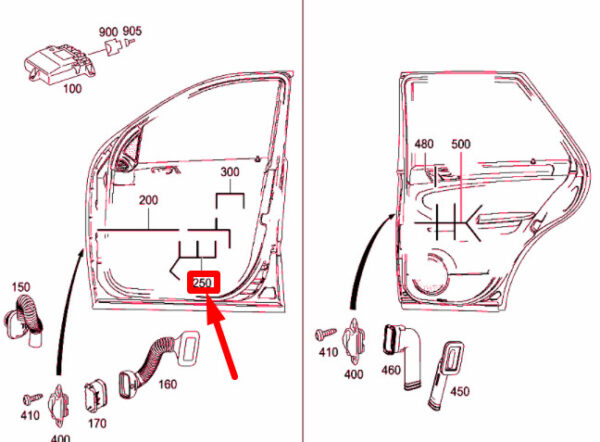NEW GENUINE OEM A2515407605 OEM MB R W251 FRONT LEFT DOOR PANELLING WIRING HARNESS LHD A2515407605 ORIGINAL