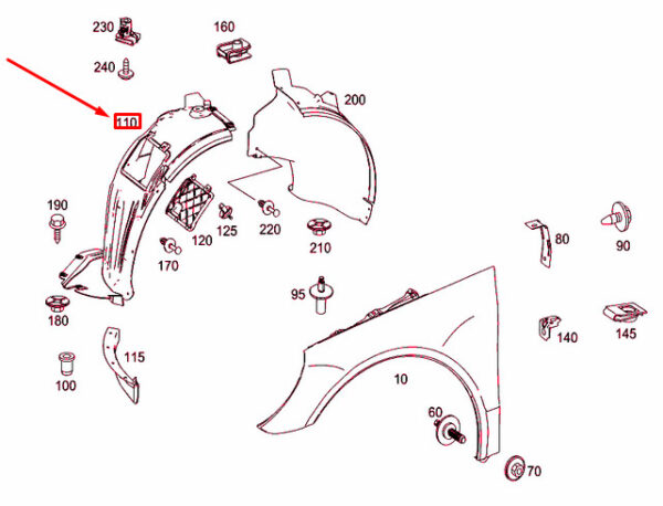 NEW MERCEDES-BENZ R W251 FRONT LEFT FENDER LINER A2518801905 ORIGINAL - Image 4