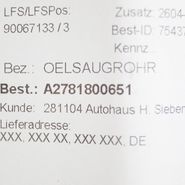 MERCEDES BENZ S CLASS S63 AMG 4 MATIC OIL PUMP SUCTION PIPE A2781800651 14-16 - Image 4